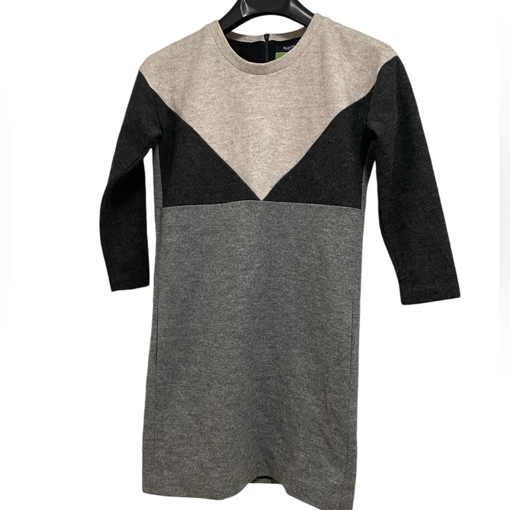 Madewell Grey & Black Geo Tilt Wool Blend Shift Dress w/ Pockets XS Extra Small